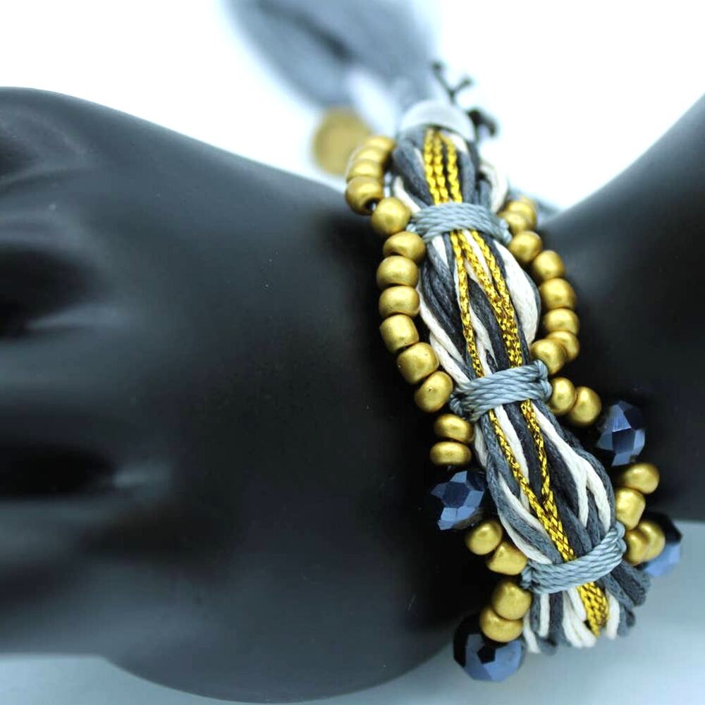 Anthropologie X Cocobelle Gold Woven Beaded Stella Slide Bracelet ~ NEW